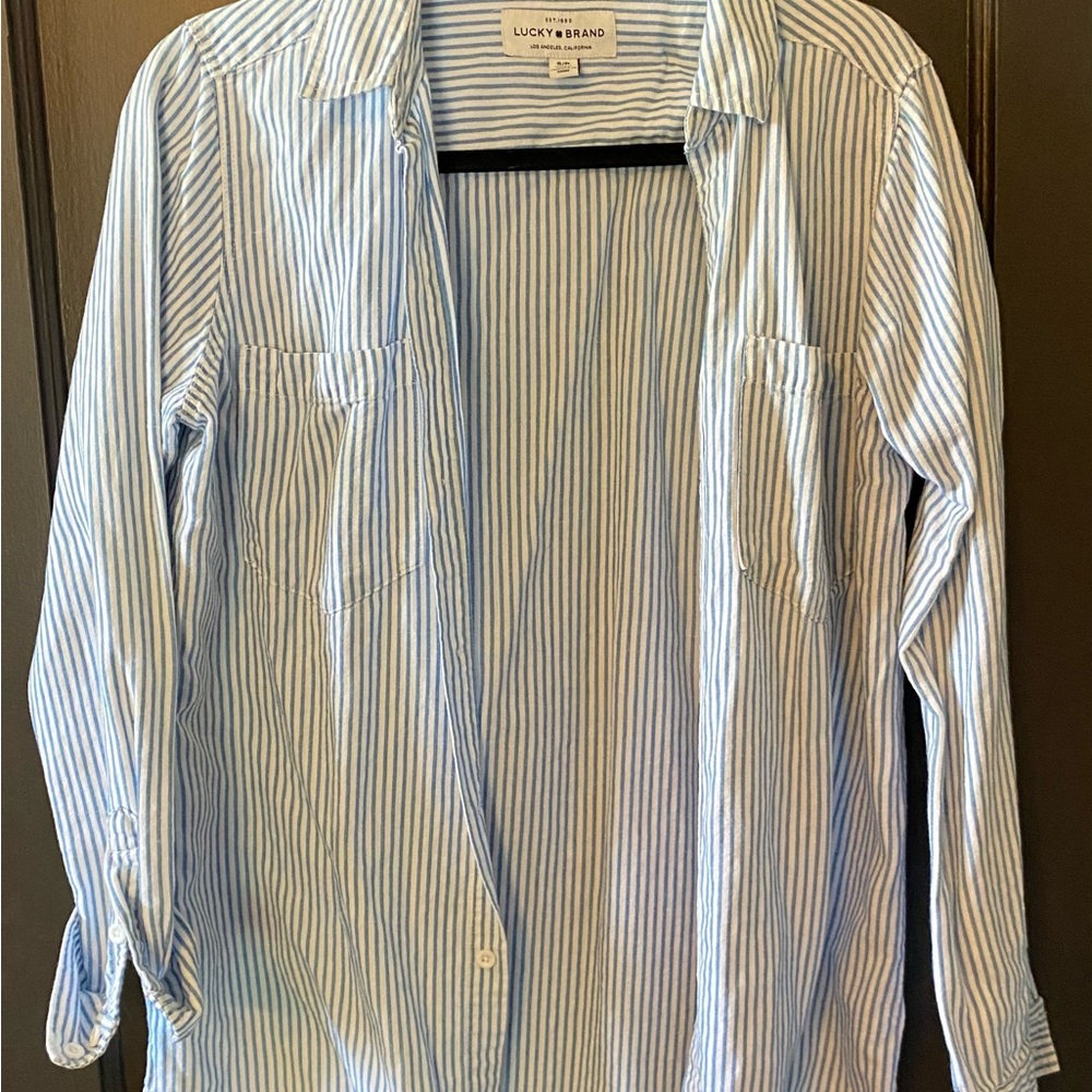 Lucky Brand Light Blue and White Boyfriend Shirt